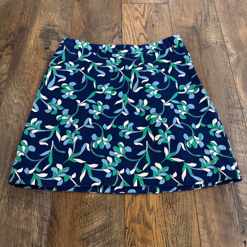 Draper James Navy Blue Green Floral Vine A-Line Mini Skirt Size 4 Coastal Garden